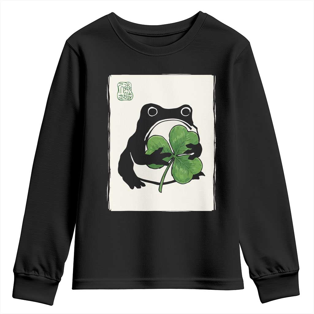 Funny Grumpy Frog Japanese St Patricks Day Youth Sweatshirt TS11 Black Print Your Wear