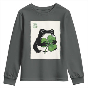 Funny Grumpy Frog Japanese St Patricks Day Youth Sweatshirt TS11 Dark Heather Print Your Wear
