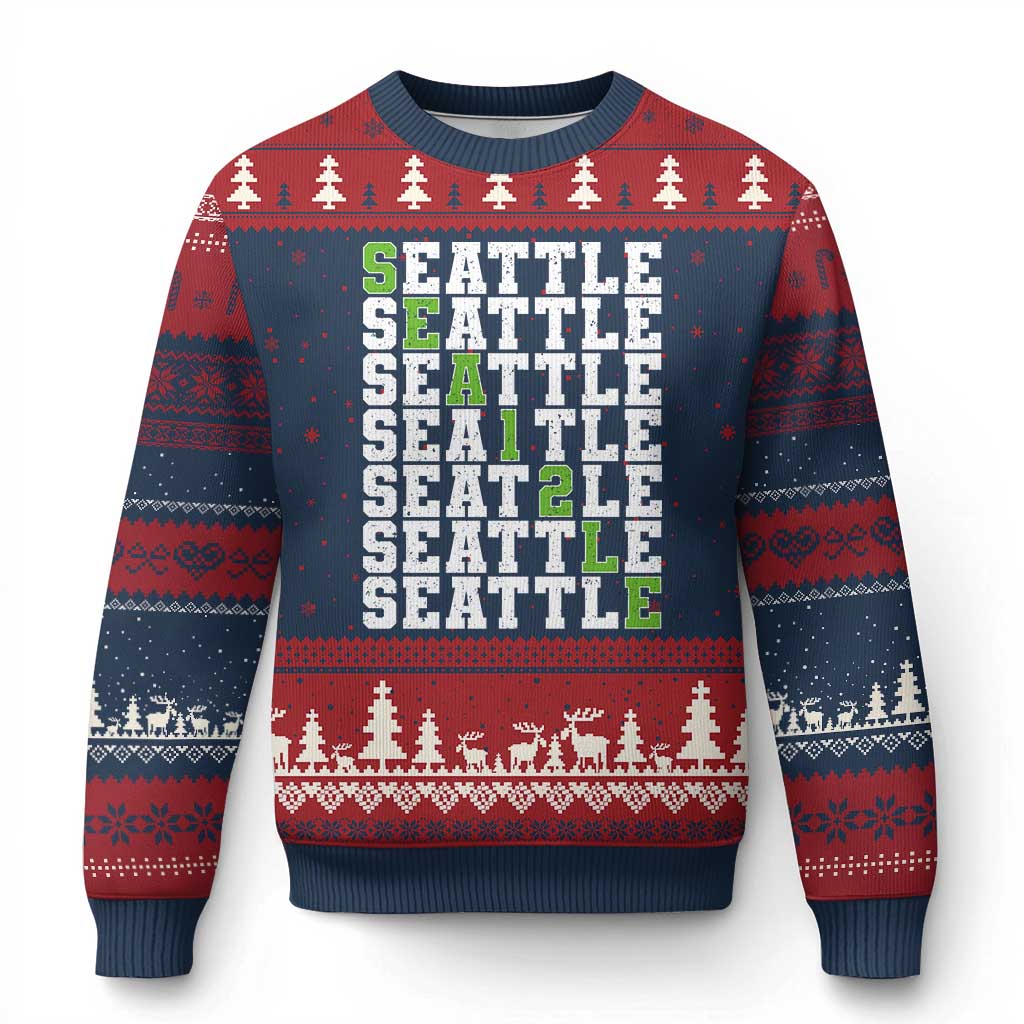 Seattle Fan 12 Athletic Number Ugly Christmas Sweater City Football Game Day TS11 Navy Red Print Your Wear