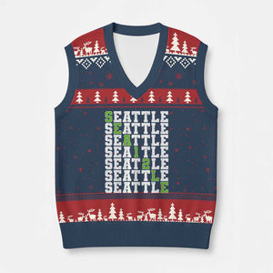 Seattle Fan 12 Athletic Number V-Neck Knit Sweater Vest City Football Game Day TS11 Navy Red Print Your Wear