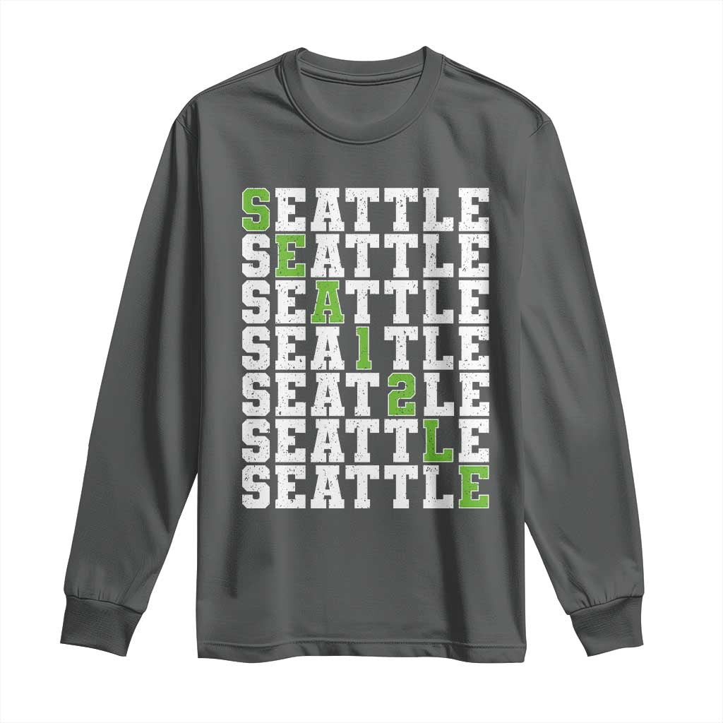 Seattle Fan 12 Athletic Number Long Sleeve Shirt City Football Game Day TS11 Dark Heather Print Your Wear