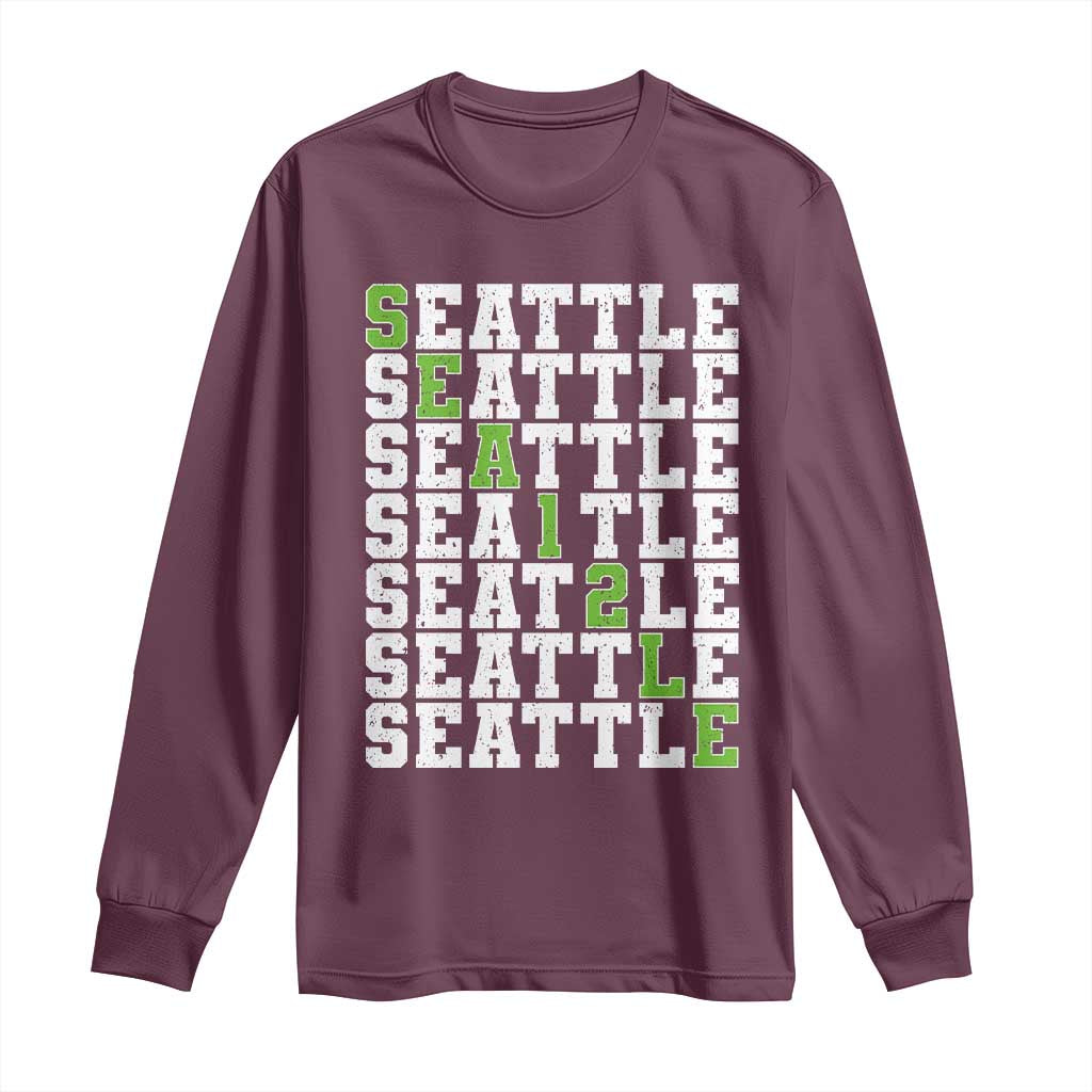 Seattle Fan 12 Athletic Number Long Sleeve Shirt City Football Game Day TS11 Maroon Print Your Wear