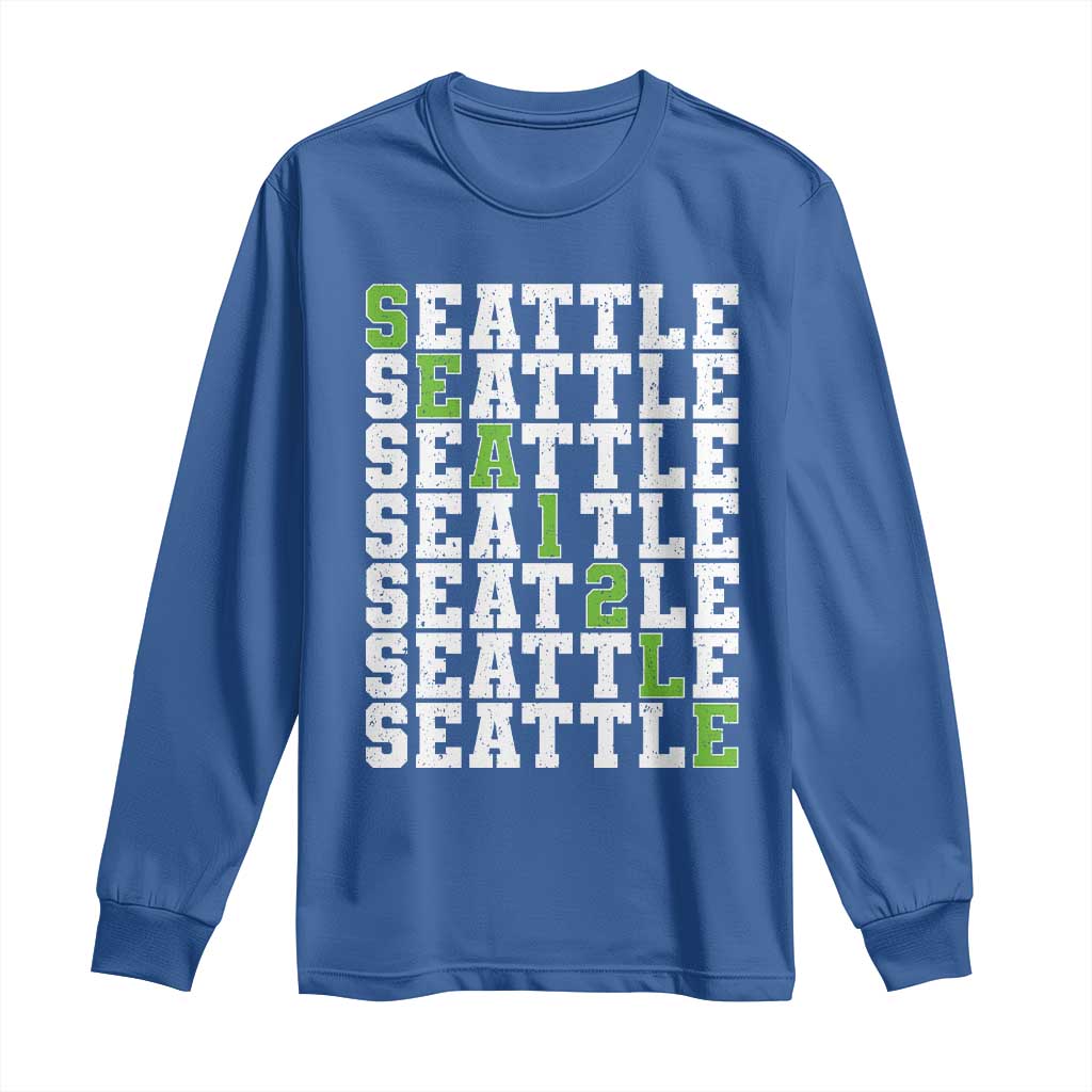 Seattle Fan 12 Athletic Number Long Sleeve Shirt City Football Game Day TS11 Royal Blue Print Your Wear