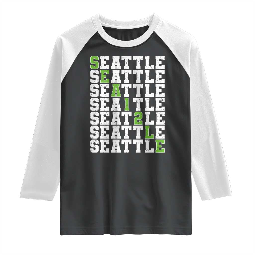 Seattle Fan 12 Athletic Number Raglan Shirt City Football Game Day TS11 Black White Print Your Wear