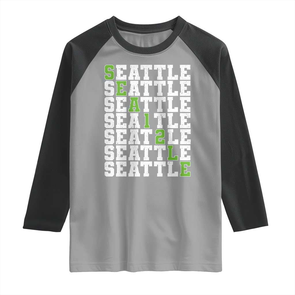 Seattle Fan 12 Athletic Number Raglan Shirt City Football Game Day TS11 Sport Gray Black Print Your Wear
