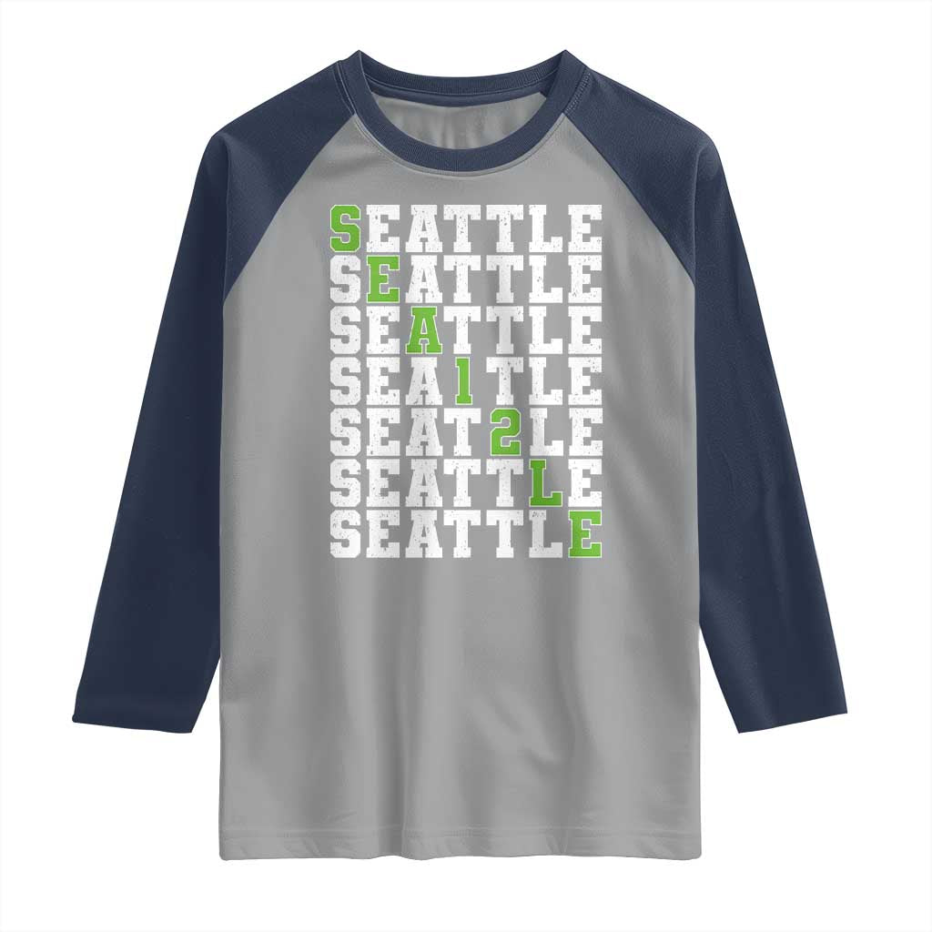 Seattle Fan 12 Athletic Number Raglan Shirt City Football Game Day TS11 Sport Gray Navy Print Your Wear