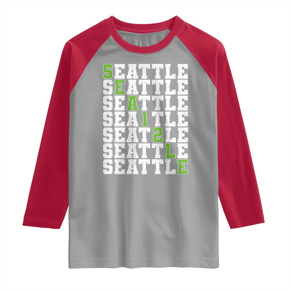 Seattle Fan 12 Athletic Number Raglan Shirt City Football Game Day TS11 Sport Gray Red Print Your Wear