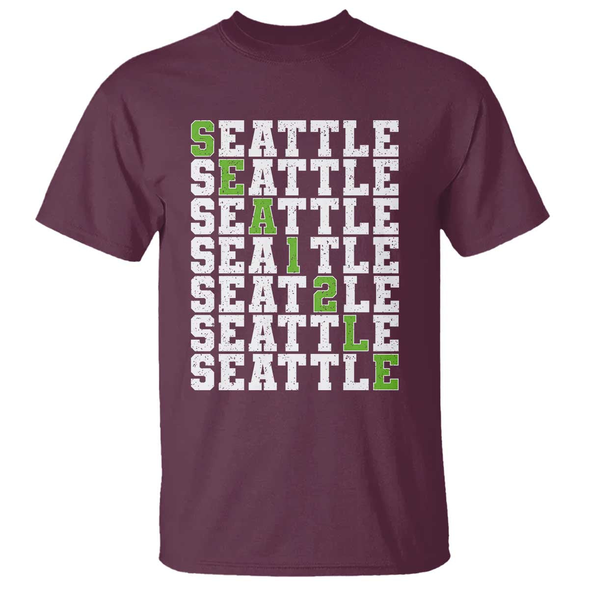 Seattle Fan 12 Athletic Number T Shirt City Football Game Day TS11 Maroon Print Your Wear