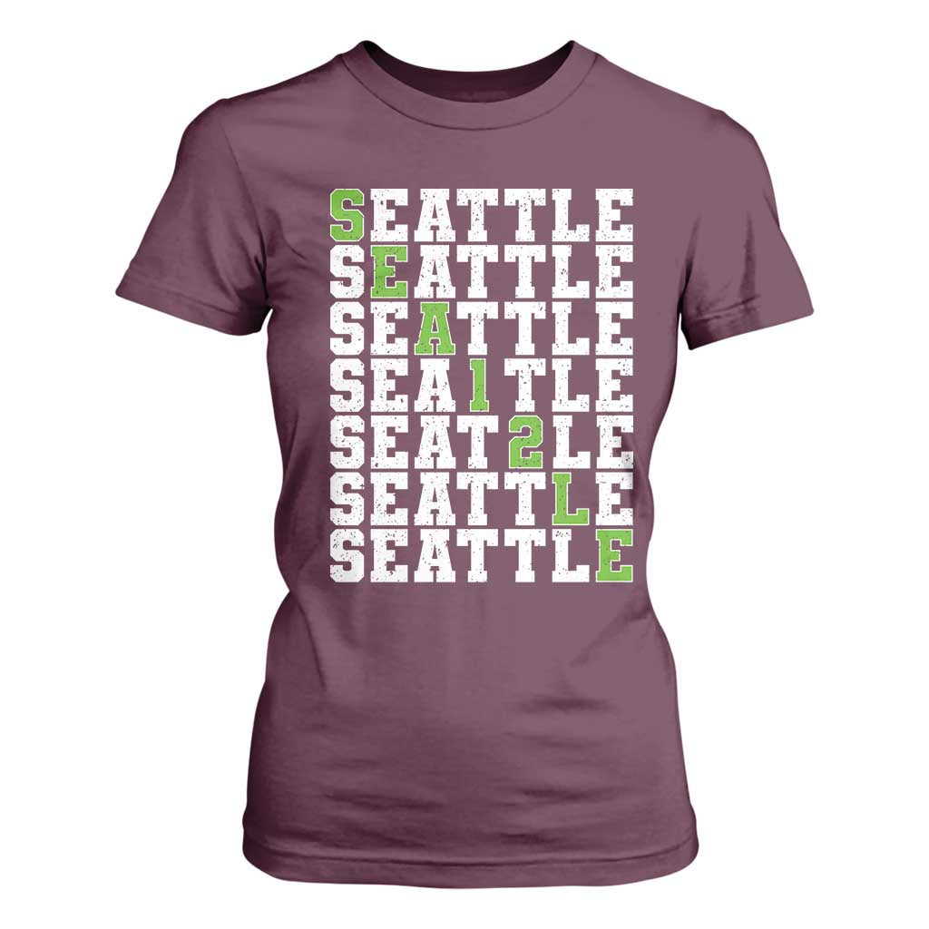 Seattle Fan 12 Athletic Number T Shirt For Women City Football Game Day TS11 Maroon Print Your Wear