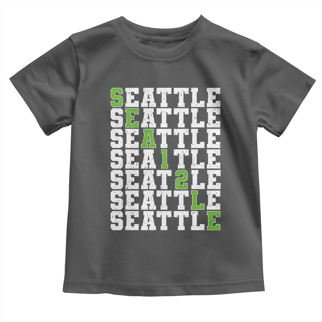 Seattle Fan 12 Athletic Number Toddler T Shirt City Football Game Day TS11 Dark Heather Print Your Wear