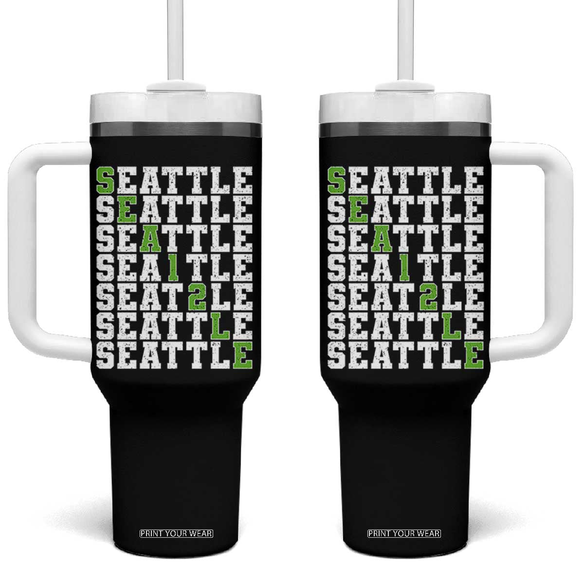 Seattle Fan 12 Athletic Number Tumbler With Handle City Football Game Day TS11 One Size: 40 oz Black Print Your Wear