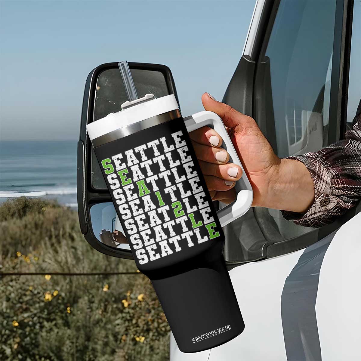 Seattle Fan 12 Athletic Number Tumbler With Handle City Football Game Day TS11 Print Your Wear