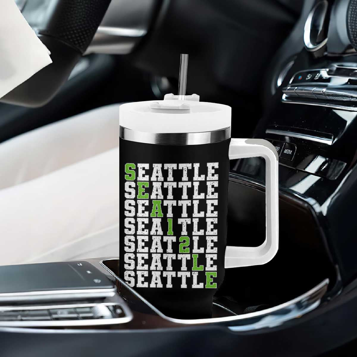 Seattle Fan 12 Athletic Number Tumbler With Handle City Football Game Day TS11 Print Your Wear