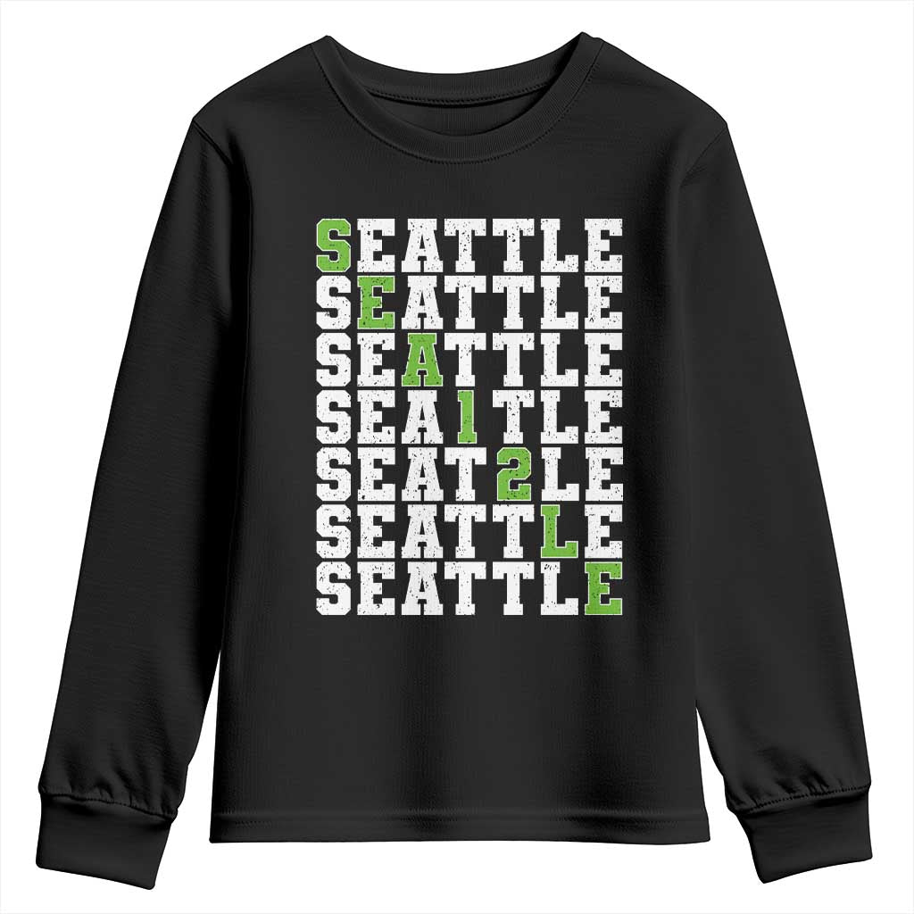 Seattle Fan 12 Athletic Number Youth Sweatshirt City Football Game Day TS11 Black Print Your Wear