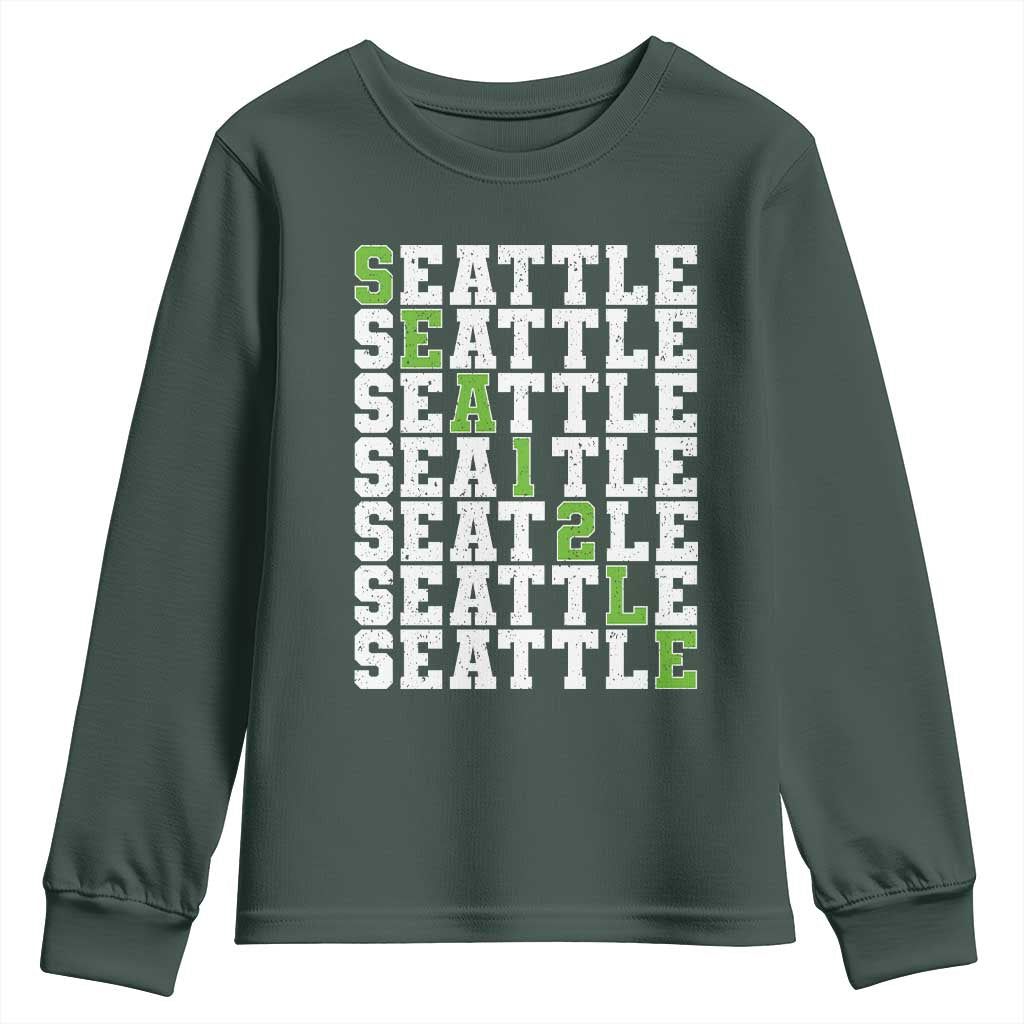 Seattle Fan 12 Athletic Number Youth Sweatshirt City Football Game Day TS11 Dark Forest Green Print Your Wear