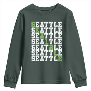 Seattle Fan 12 Athletic Number Youth Sweatshirt City Football Game Day TS11 Dark Forest Green Print Your Wear