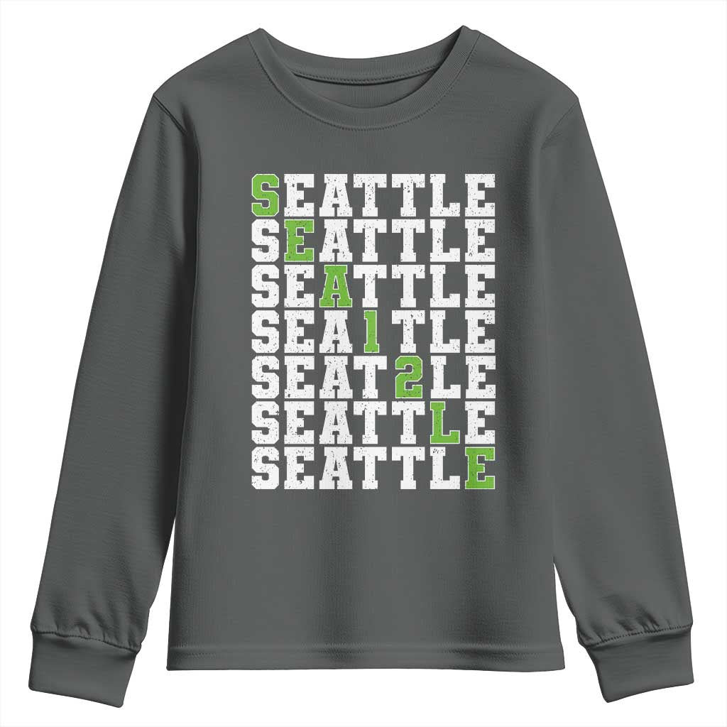 Seattle Fan 12 Athletic Number Youth Sweatshirt City Football Game Day TS11 Dark Heather Print Your Wear