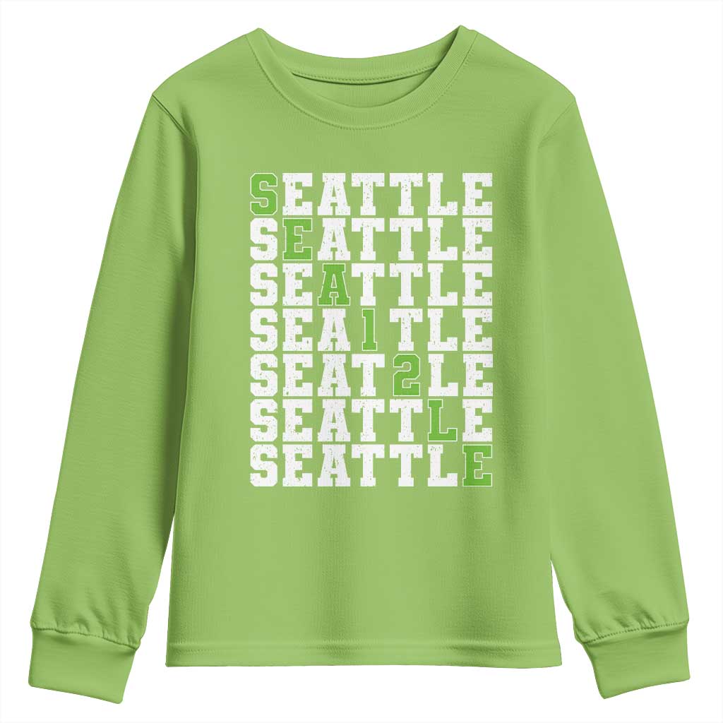Seattle Fan 12 Athletic Number Youth Sweatshirt City Football Game Day TS11 Lime Print Your Wear