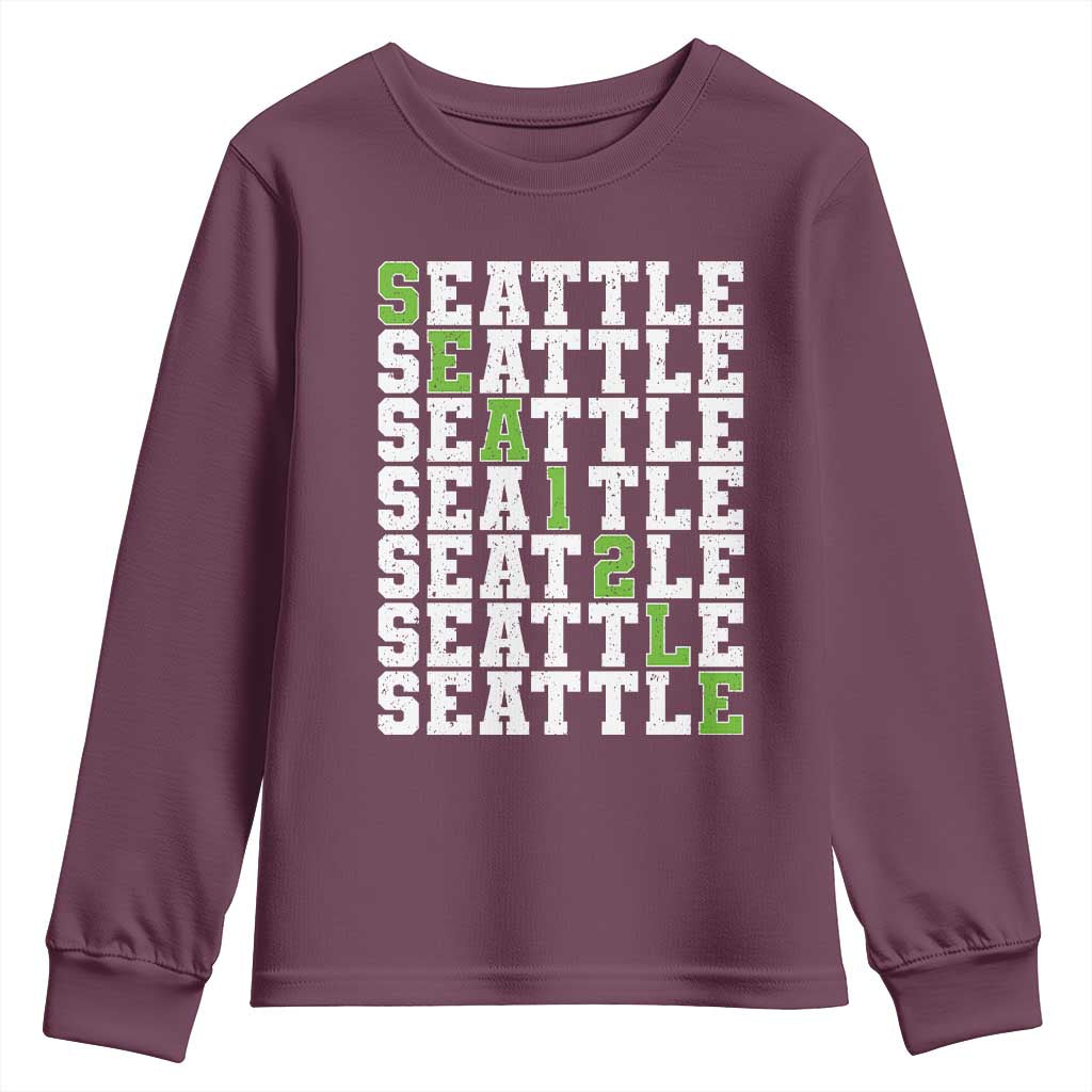 Seattle Fan 12 Athletic Number Youth Sweatshirt City Football Game Day TS11 Maroon Print Your Wear