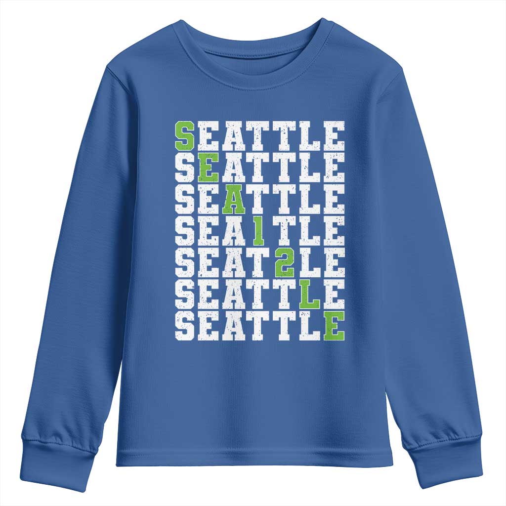 Seattle Fan 12 Athletic Number Youth Sweatshirt City Football Game Day TS11 Royal Blue Print Your Wear