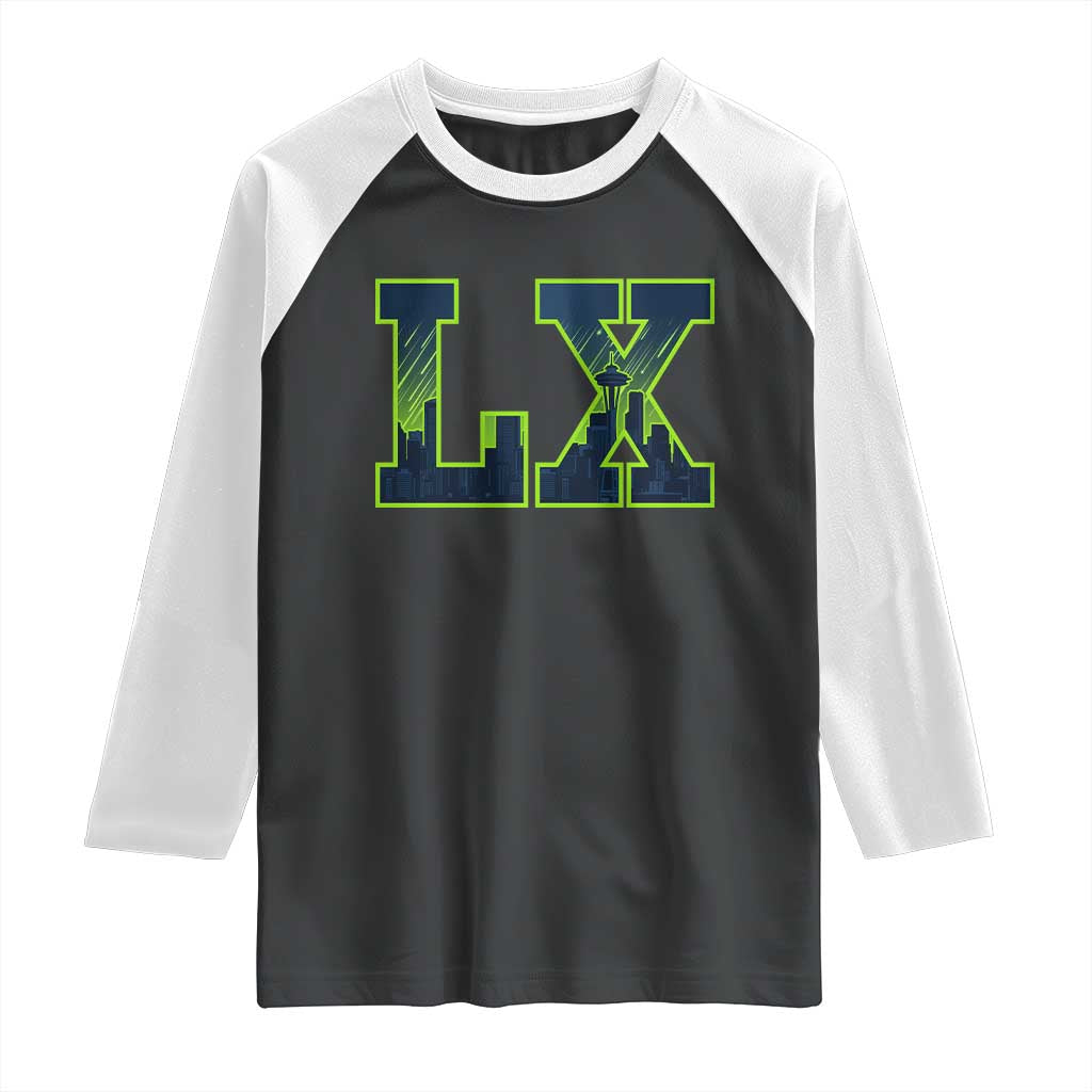 Seattle LX Game Day Washington Space Needle Skyline Raglan Shirt TS11 Black White Print Your Wear