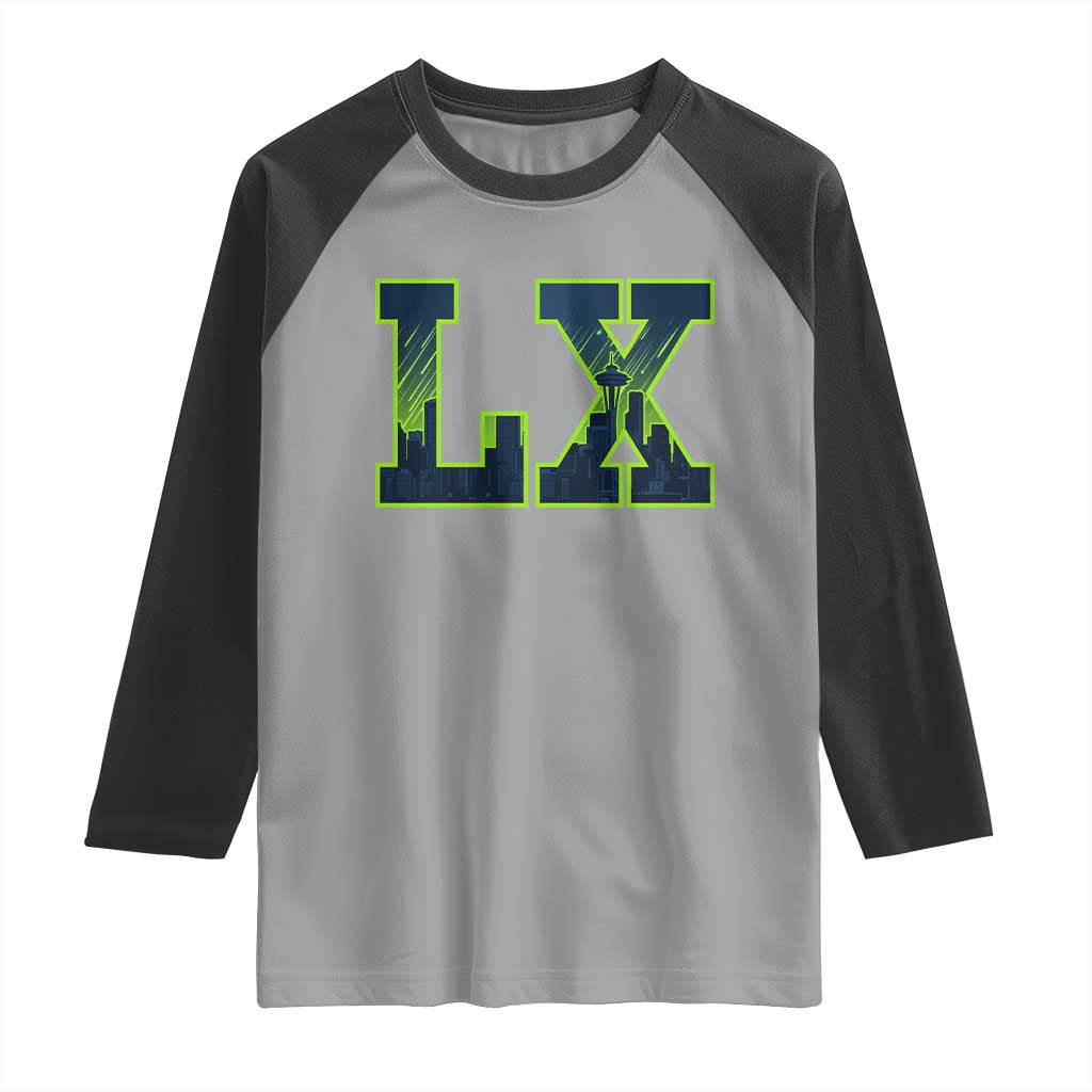 Seattle LX Game Day Washington Space Needle Skyline Raglan Shirt TS11 Sport Gray Black Print Your Wear
