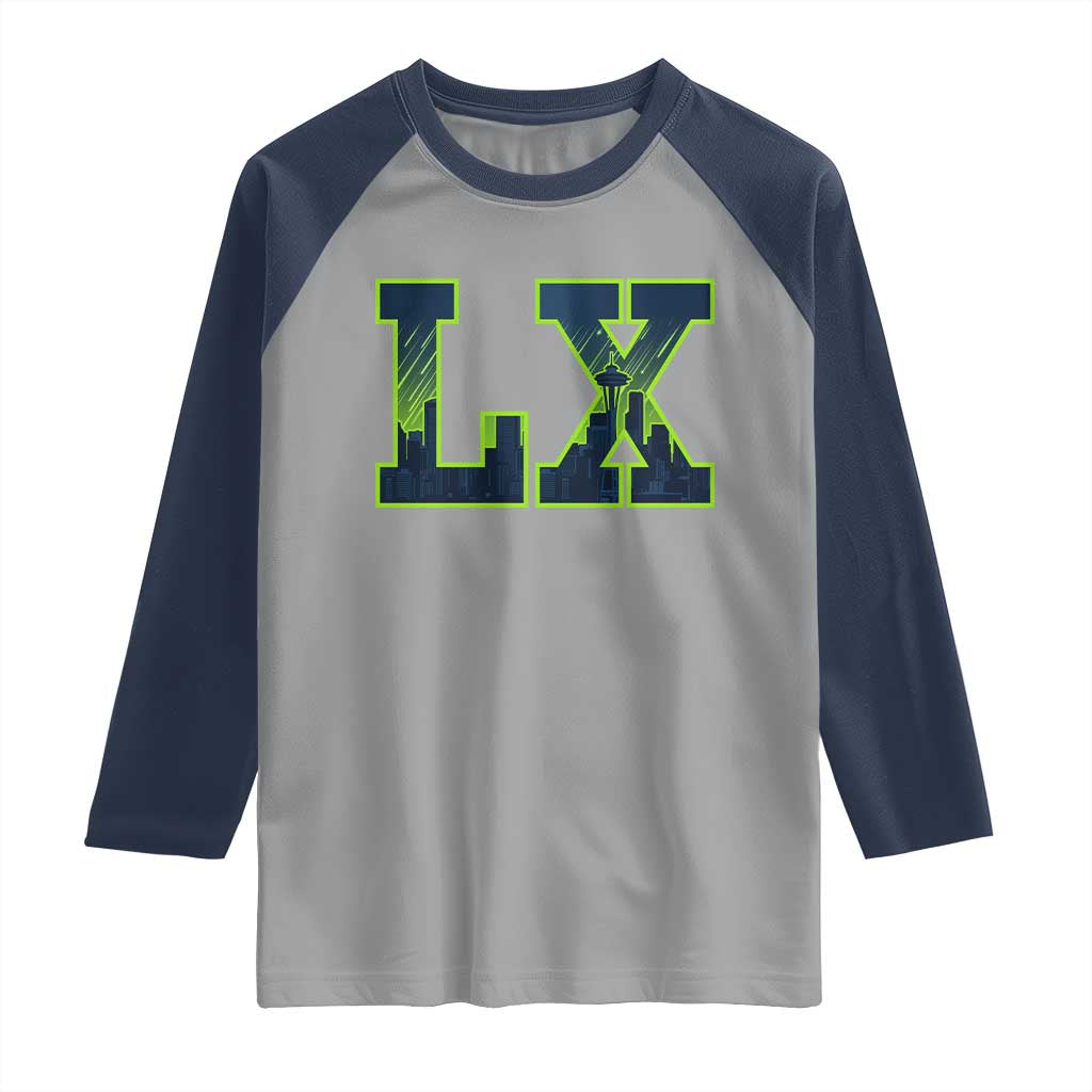 Seattle LX Game Day Washington Space Needle Skyline Raglan Shirt TS11 Sport Gray Navy Print Your Wear