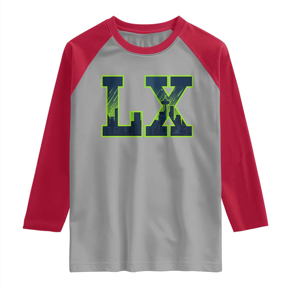 Seattle LX Game Day Washington Space Needle Skyline Raglan Shirt TS11 Sport Gray Red Print Your Wear