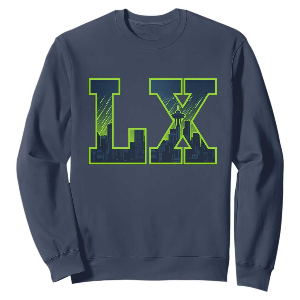 Seattle LX Game Day Washington Space Needle Skyline Sweatshirt TS11 Navy Print Your Wear