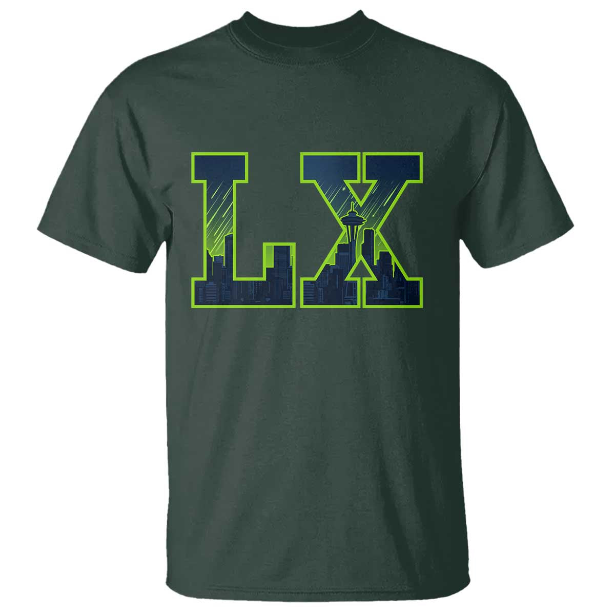 Seattle LX Game Day Washington Space Needle Skyline T Shirt TS11 Dark Forest Green Print Your Wear