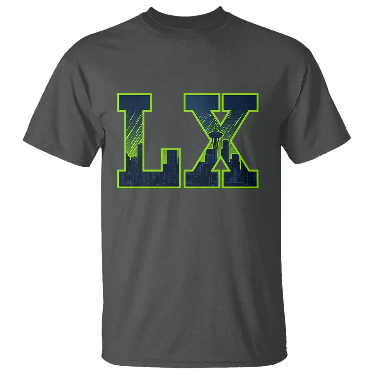 Seattle LX Game Day Washington Space Needle Skyline T Shirt TS11 Dark Heather Print Your Wear