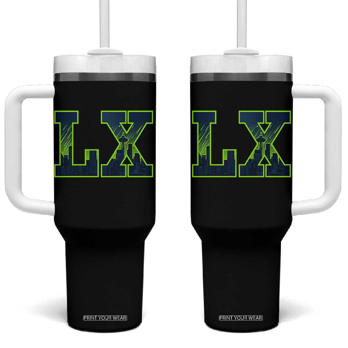 Seattle LX Game Day Washington Space Needle Skyline Tumbler With Handle TS11 One Size: 40 oz Black Print Your Wear