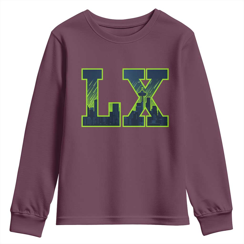 Seattle LX Game Day Washington Space Needle Skyline Youth Sweatshirt TS11 Maroon Print Your Wear