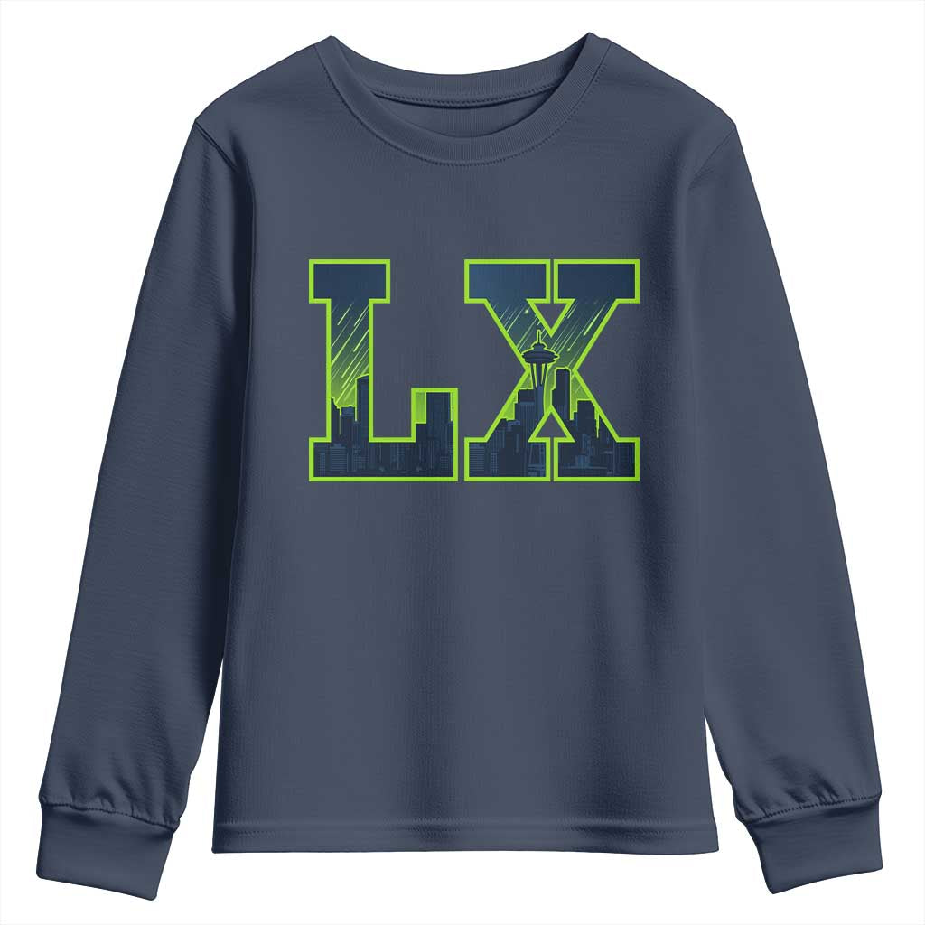 Seattle LX Game Day Washington Space Needle Skyline Youth Sweatshirt TS11 Navy Print Your Wear