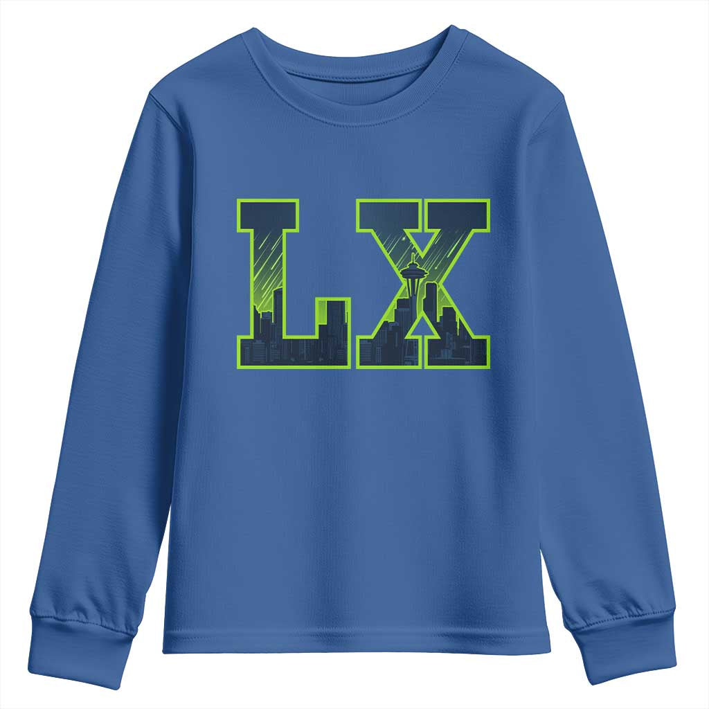 Seattle LX Game Day Washington Space Needle Skyline Youth Sweatshirt TS11 Royal Blue Print Your Wear