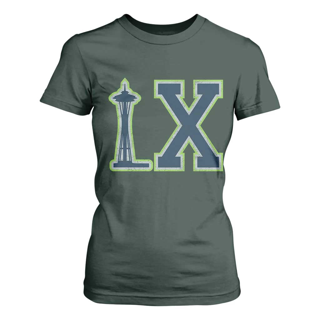 Seattle LX Game Day Washington Space Needle Sport Fan T Shirt For Women TS11 Dark Forest Green Print Your Wear