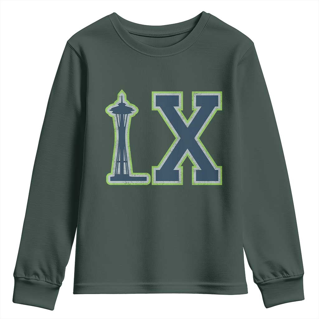 Seattle LX Game Day Washington Space Needle Sport Fan Youth Sweatshirt TS11 Dark Forest Green Print Your Wear
