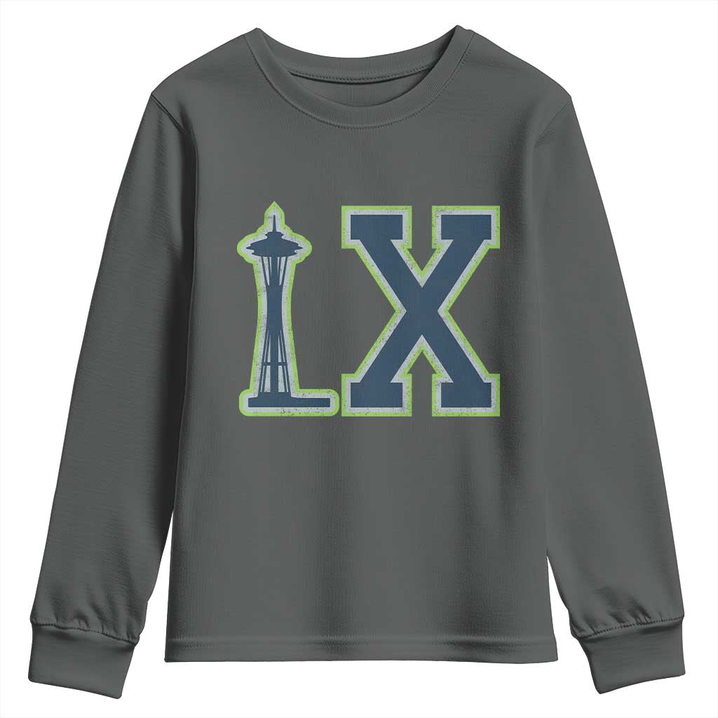 Seattle LX Game Day Washington Space Needle Sport Fan Youth Sweatshirt TS11 Dark Heather Print Your Wear