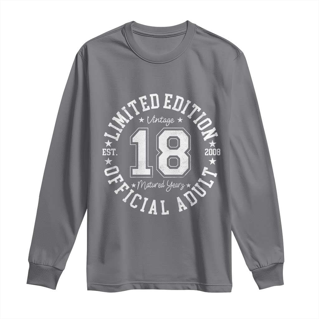 Funny 18th Birthday Long Sleeve Shirt Est 2008 Limited Edition Official Adult TS11 Charcoal Print Your Wear