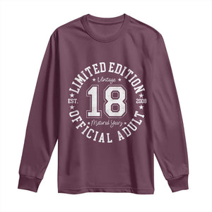Funny 18th Birthday Long Sleeve Shirt Est 2008 Limited Edition Official Adult TS11 Maroon Print Your Wear
