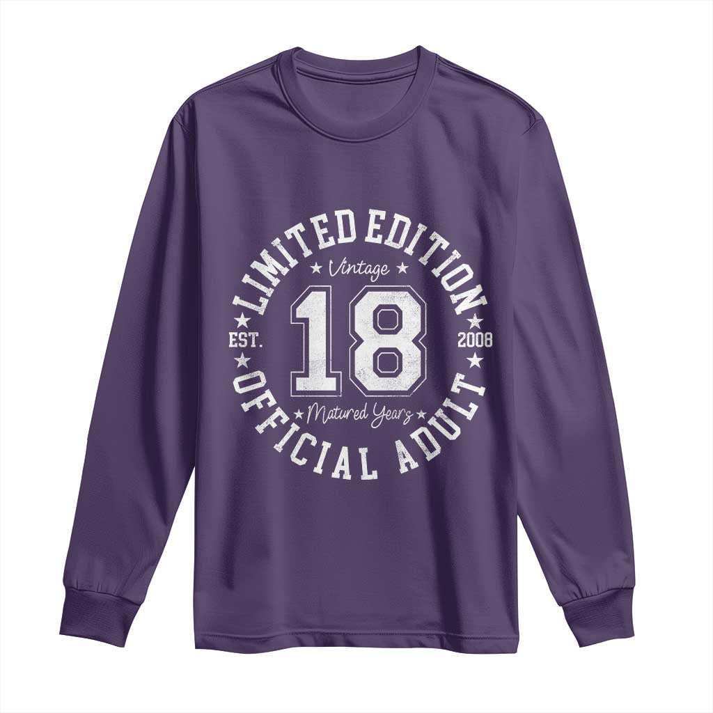 Funny 18th Birthday Long Sleeve Shirt Est 2008 Limited Edition Official Adult TS11 Purple Print Your Wear