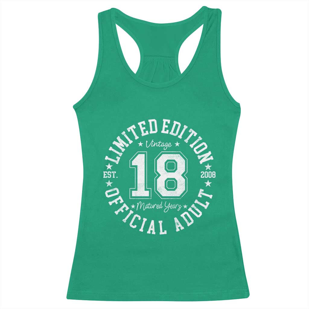 Funny 18th Birthday Racerback Tank Top Est 2008 Limited Edition Official Adult TS11 Irish Green Print Your Wear