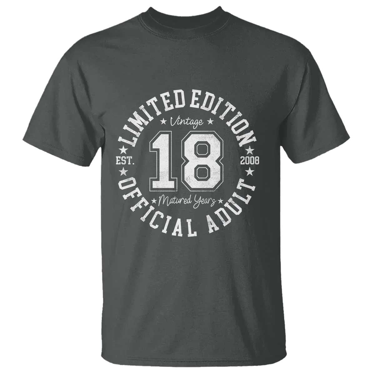 Funny 18th Birthday T Shirt Est 2008 Limited Edition Official Adult TS11 Dark Heather Print Your Wear