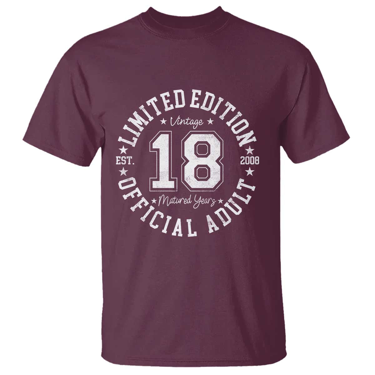 Funny 18th Birthday T Shirt Est 2008 Limited Edition Official Adult TS11 Maroon Print Your Wear