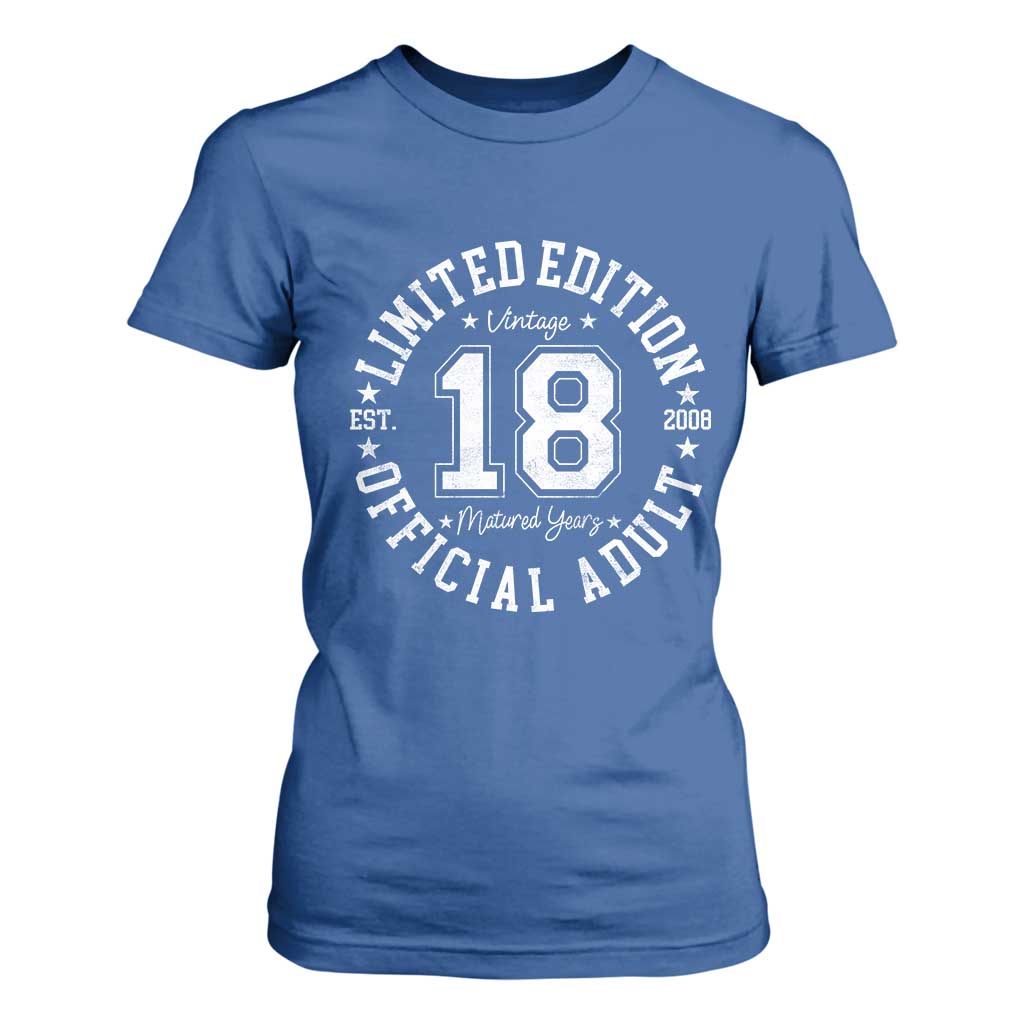 Funny 18th Birthday T Shirt For Women Est 2008 Limited Edition Official Adult TS11 Royal Blue Print Your Wear