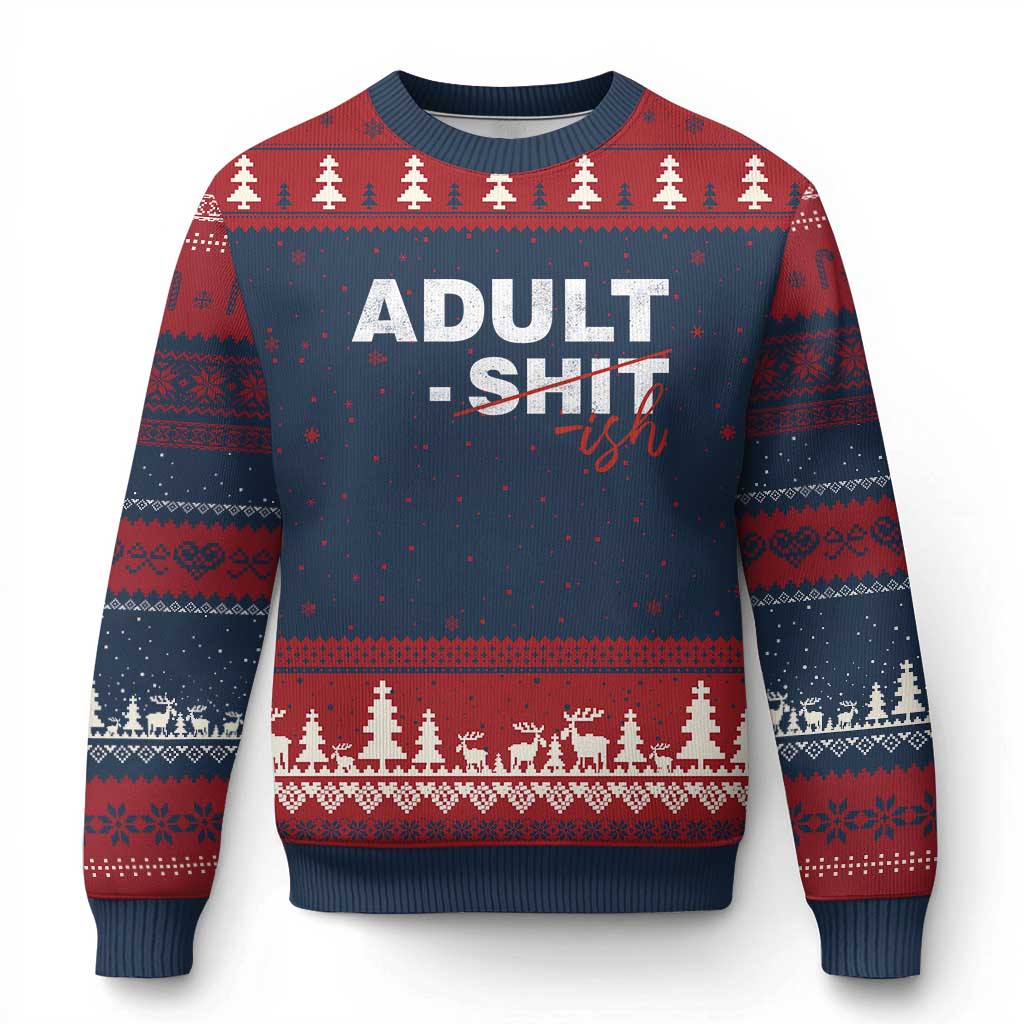 Funny Adultish 18th Birthday Ugly Christmas Sweater Adult Shit 18 Years Old Joke TS11 Navy Red Print Your Wear