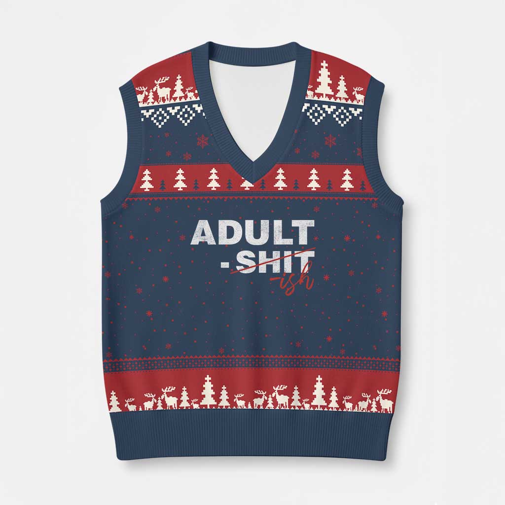Funny Adultish 18th Birthday V-Neck Knit Sweater Vest Adult Shit 18 Years Old Joke TS11 Navy Red Print Your Wear