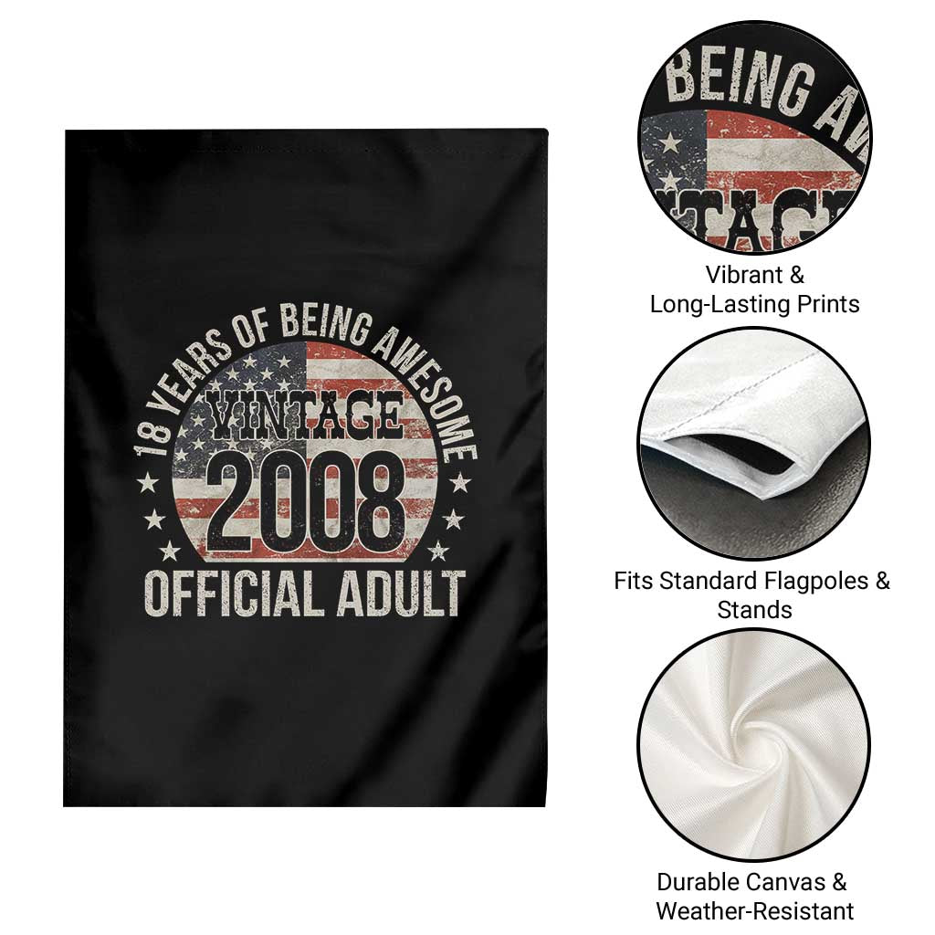 Funny 18th Birthday Garden Flag 18 Years Of Being Awesome Vintage 2008 Official Adult American Flag TS11 Print Your Wear