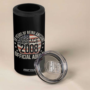 Funny 18th Birthday 4 in 1 Can Cooler Tumbler 18 Years Of Being Awesome Vintage 2008 Official Adult American Flag TS11 Print Your Wear