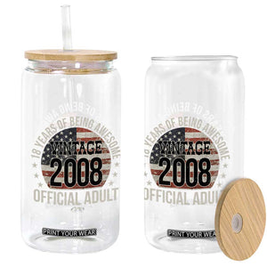 Funny 18th Birthday Glass Can 18 Years Of Being Awesome Vintage 2008 Official Adult American Flag TS11 Print Your Wear